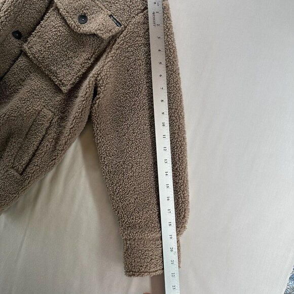 Calvin Klein Sherpa Jacket Womens Size M Deep Pile Fleece Utility Shacket Brown - Picture 11 of 12